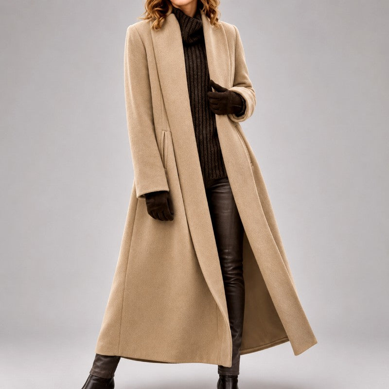 Lorraine - Women's Tailored Open-Front Maxi Coat 2