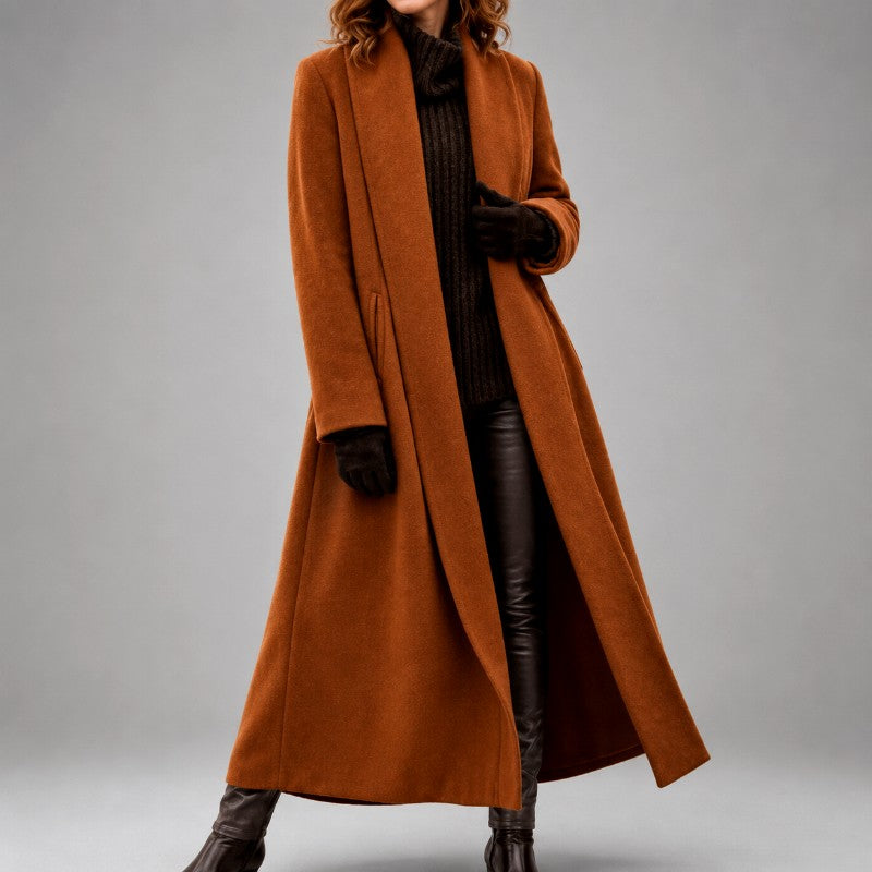 Lorraine - Women's Tailored Open-Front Maxi Coat 3