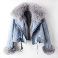 Lucy - Women's Cropped Denim Jacket with Oversized Faux-Fur Collar