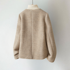 Lucy - Women's Textured Button-Front Cardigan with Collarless Neckline