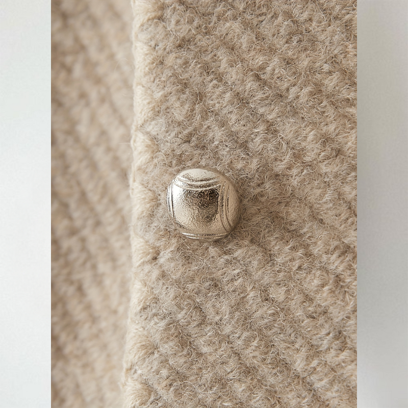 Lucy - Women's Textured Button-Front Cardigan with Collarless Neckline