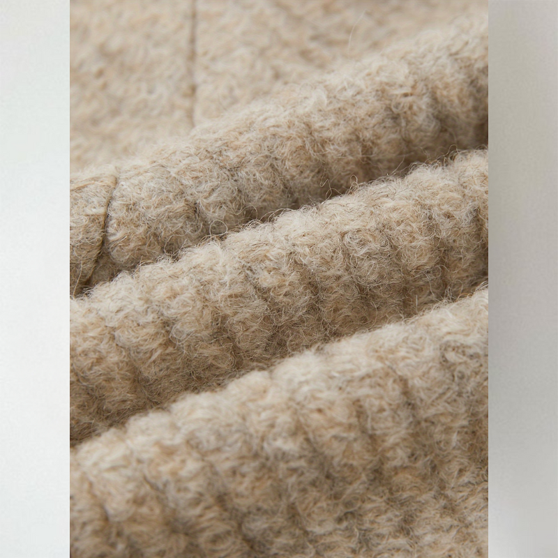 Lucy - Women's Textured Button-Front Cardigan with Collarless Neckline