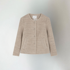 Lucy - Women's Textured Button-Front Cardigan with Collarless Neckline