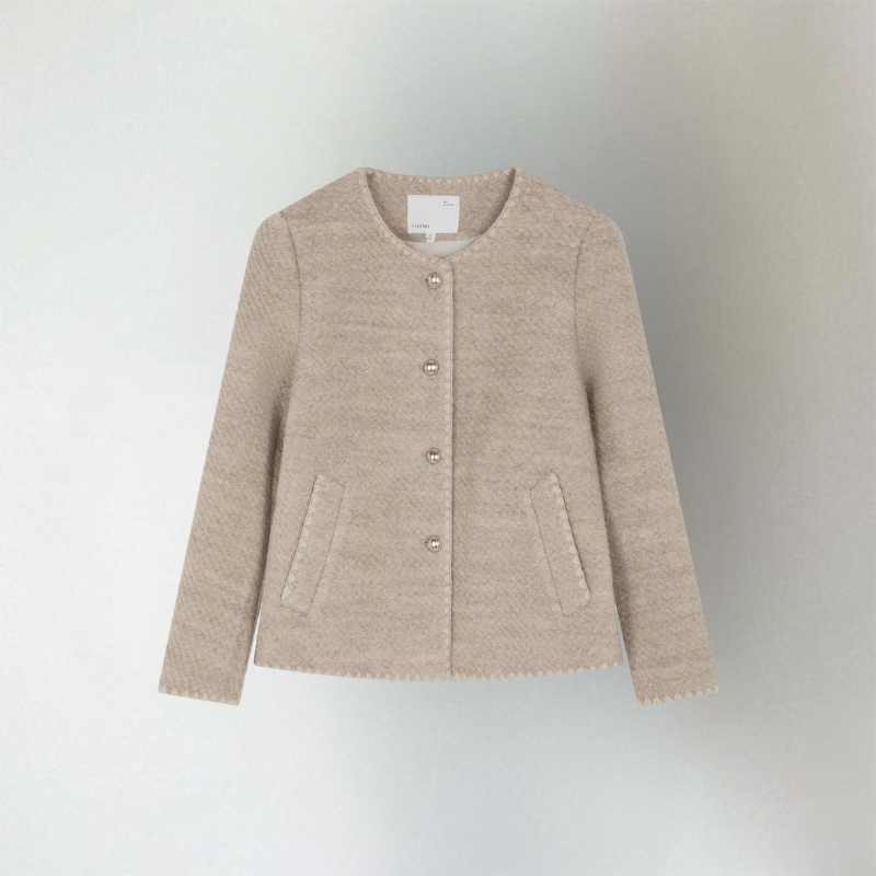Lucy - Women's Textured Button-Front Cardigan with Collarless Neckline