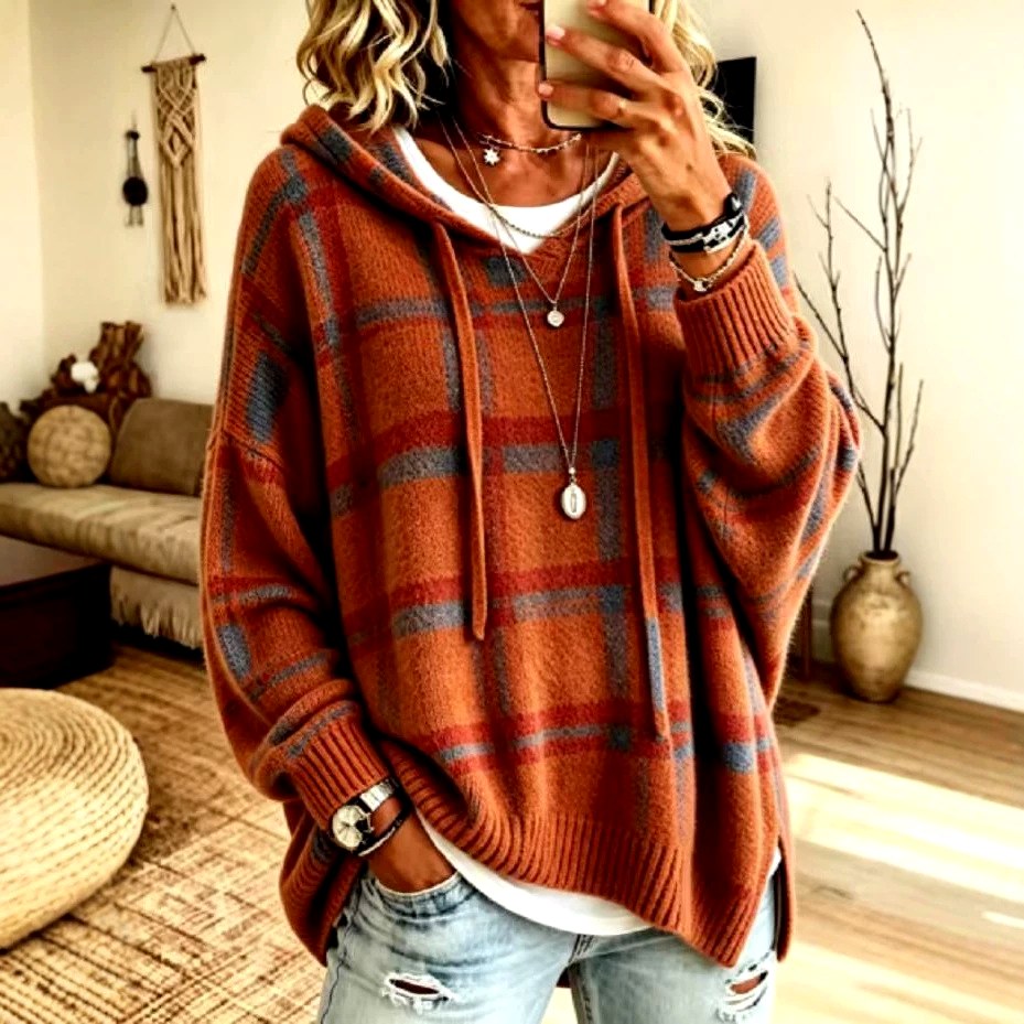 Lydia - Women's Plaid Drop Shoulder Oversized Hoodie 2