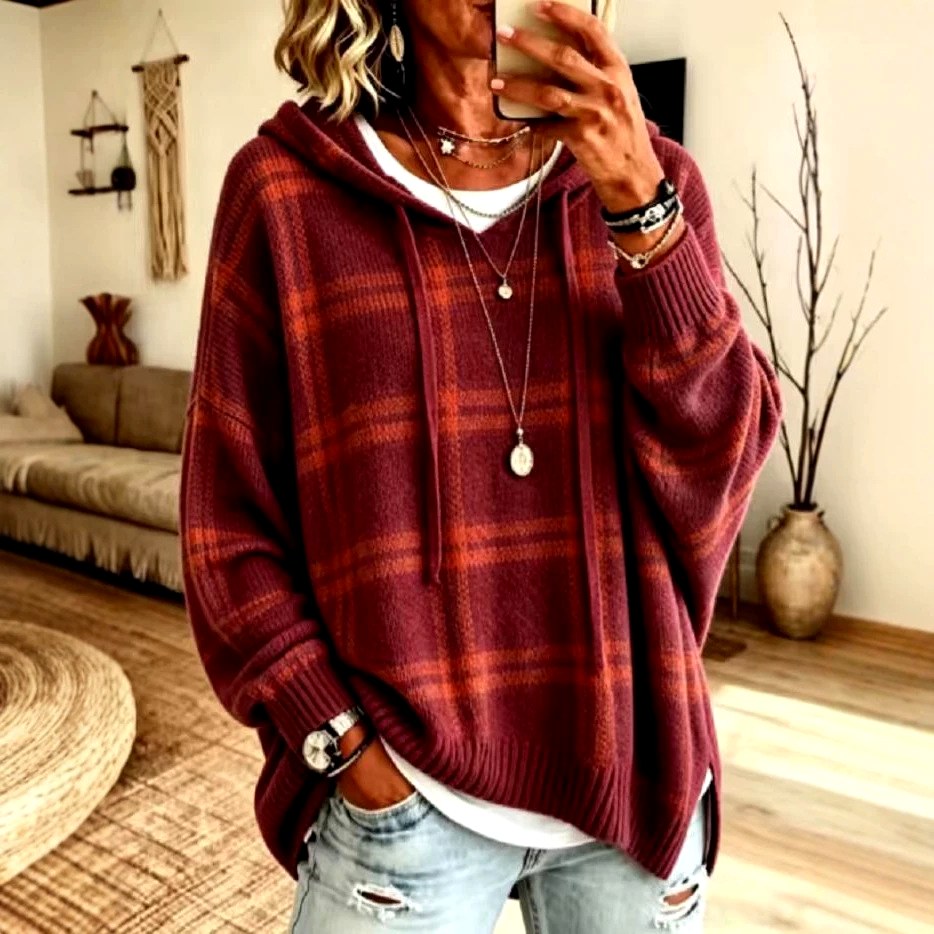 Lydia - Women's Plaid Drop Shoulder Oversized Hoodie 3