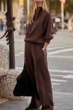 Maeve - Women's Half-Zip Knit Set with Wide-Leg Pants
