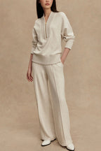 Maeve - Women's Half-Zip Knit Set with Wide-Leg Pants