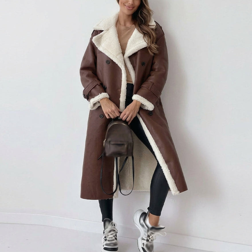 Maggie - Women's Button-Front Faux-Leather Coat