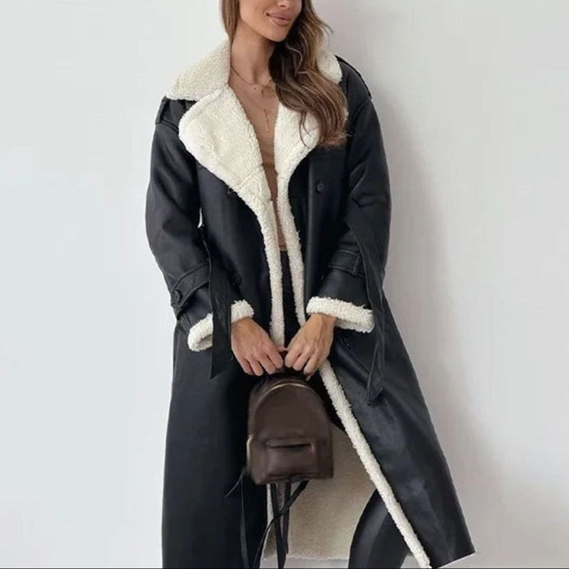 Maggie - Women's Button-Front Faux-Leather Coat