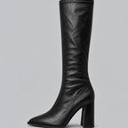 Magnolia - Women's Tall Faux Leather Boots with Chunky Block Heel
