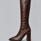 Magnolia - Women's Tall Faux Leather Boots with Chunky Block Heel