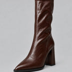 Magnolia - Women's Tall Faux Leather Boots with Chunky Block Heel