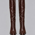 Magnolia - Women's Tall Faux Leather Boots with Chunky Block Heel