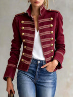 Makayla - Women’s Piped Trim Gold Button Jacket 3