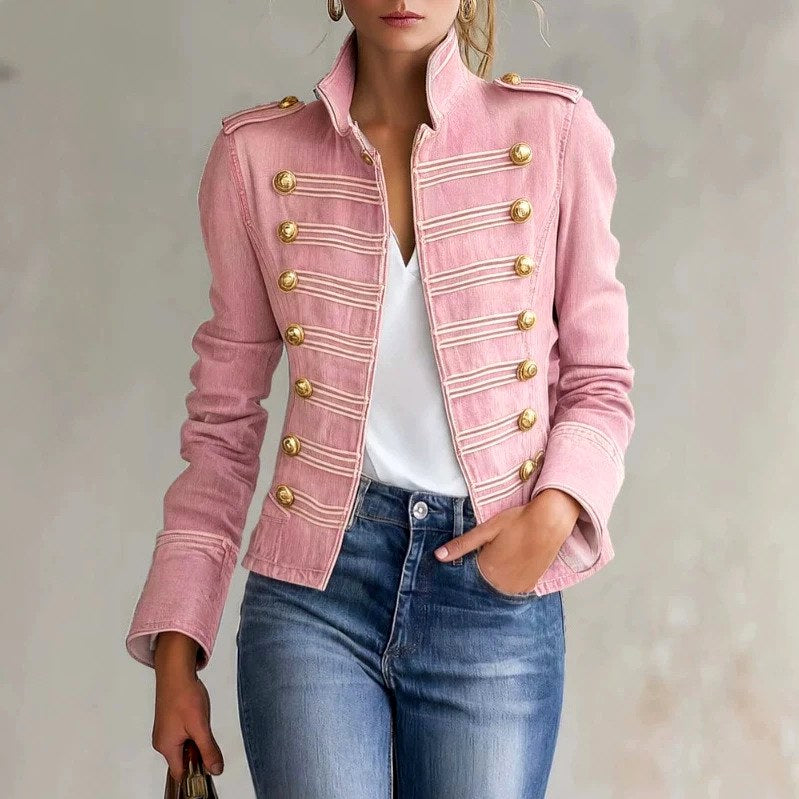 Makayla - Women’s Piped Trim Gold Button Jacket 6