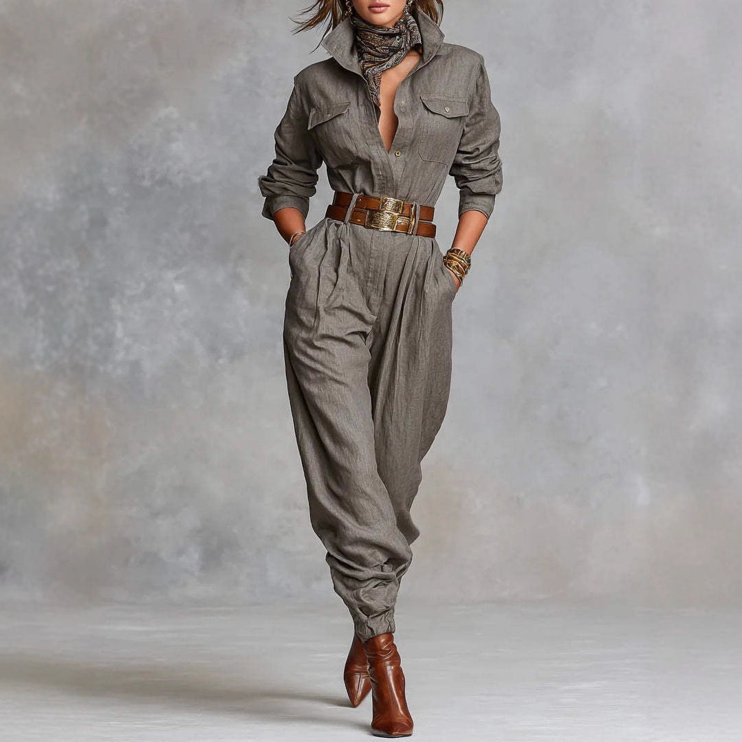 Mallory - Women's Utility Long Sleeve Button-Up Jumpsuit 1