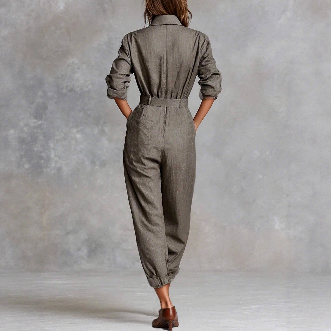 Mallory - Women's Utility Long Sleeve Button-Up Jumpsuit 3