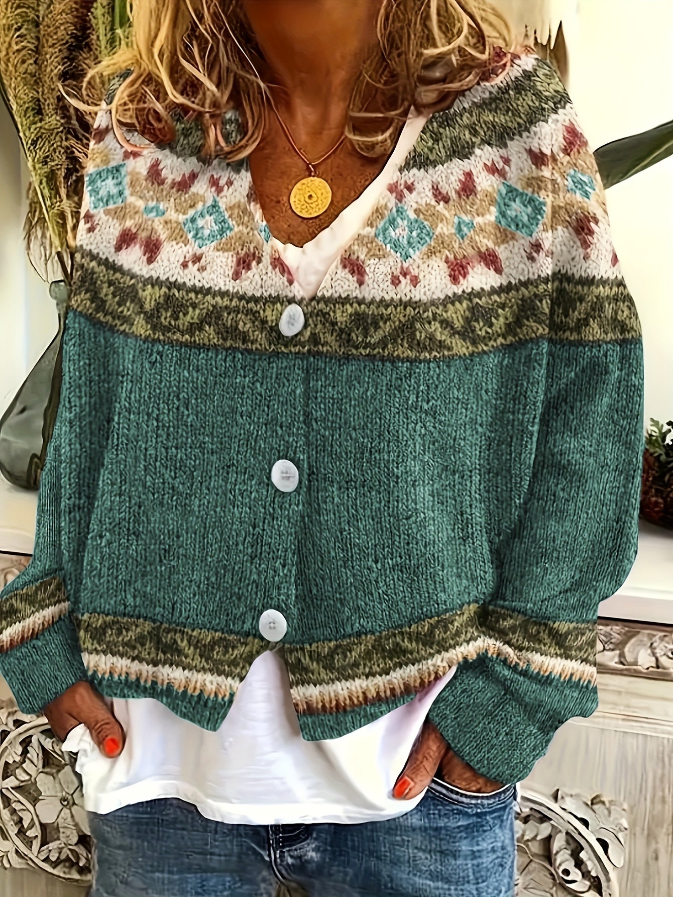 Marcella - Women's Color-Block Button-Front Cardigan