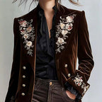 Maren - Women's Botanical Embroidered Velvet Long Coat 2