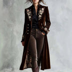 Maren - Women's Botanical Embroidered Velvet Long Coat 3
