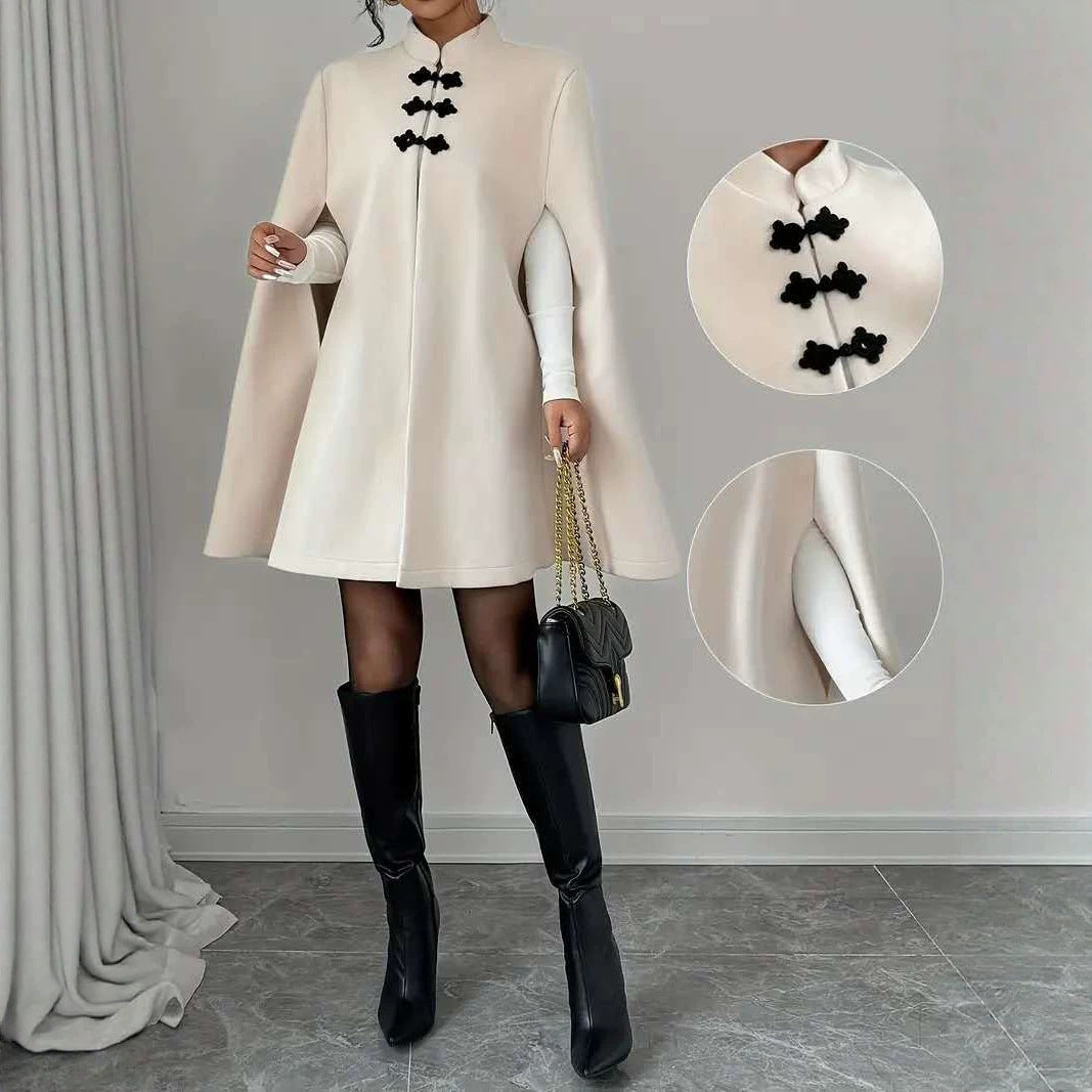 Margaret - Women's Stand Collar Knot Button Cape 1
