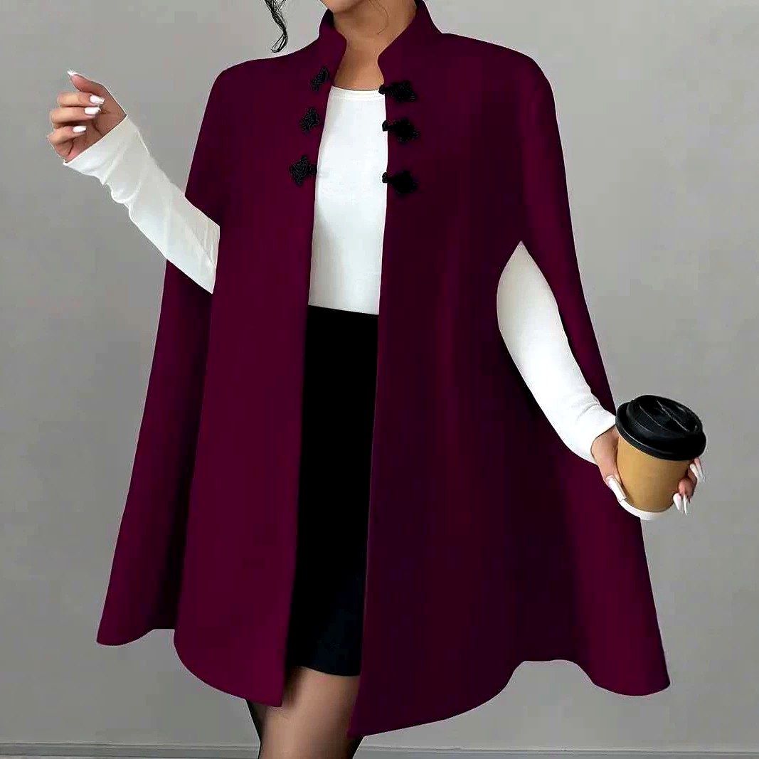 Margaret - Women's Stand Collar Knot Button Cape 2