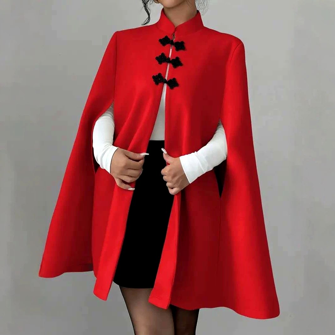 Margaret - Women's Stand Collar Knot Button Cape 3