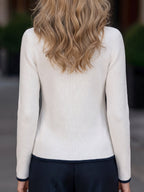 Margaux - Women's Ribbed Zip Cardigan with Tipped Trim
