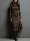 Margot - Women's Turtleneck Suede-Feel Midi Dress