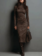 Margot - Women's Turtleneck Suede-Feel Midi Dress