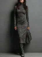 Margot - Women's Turtleneck Suede-Feel Midi Dress