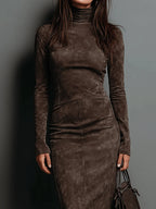 Margot - Women's Turtleneck Suede-Feel Midi Dress