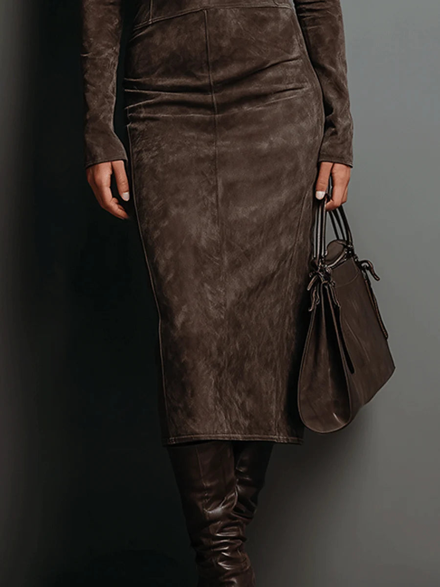 Margot - Women's Turtleneck Suede-Feel Midi Dress