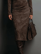 Margot - Women's Turtleneck Suede-Feel Midi Dress