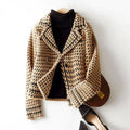 Marilyn - Women's Cropped Double-Breasted Houndstooth Jacket