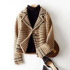 Marilyn - Women's Cropped Double-Breasted Houndstooth Jacket