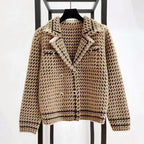 Marilyn - Women's Cropped Double-Breasted Houndstooth Jacket