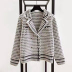 Marilyn - Women's Cropped Double-Breasted Houndstooth Jacket