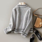 Marilyn - Women's Cropped Double-Breasted Houndstooth Jacket