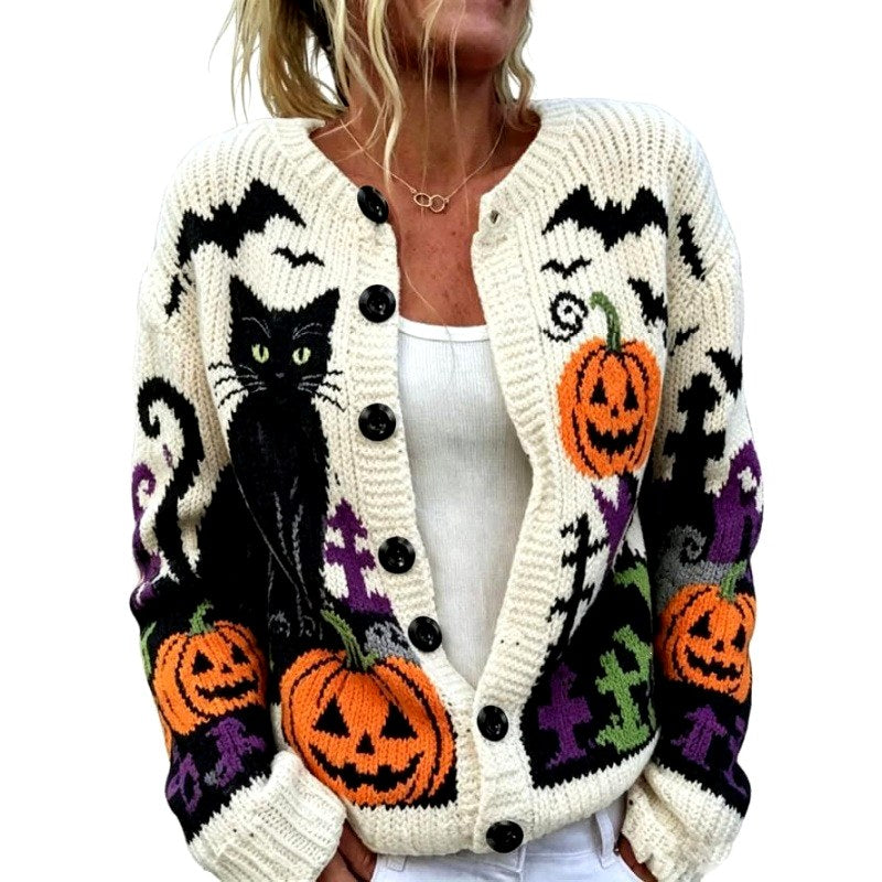 Marilyn - Women's Halloween Embroidered Button Cardigan 5
