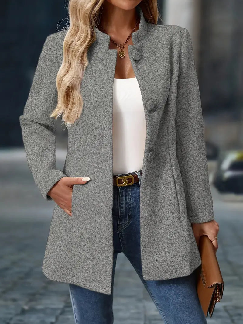 Marina - Women's Button-Front A-Line Blazer Coat