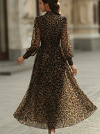 Marisol - Women's Leopard Print Wrap Midi Dress with Gathered Cuffs