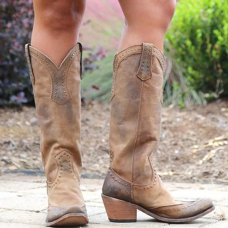 Marlena - Women's Studded Suede Knee-High Boots