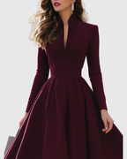 Marlena - Women's V-Neck Pleated Midi Dress