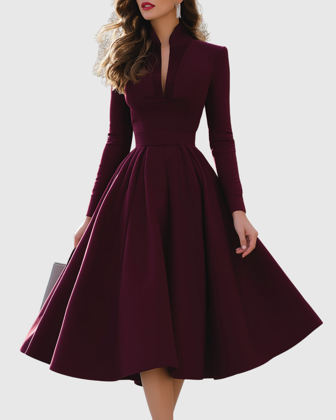 Marlena - Women's V-Neck Pleated Midi Dress