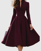 Marlena - Women's V-Neck Pleated Midi Dress