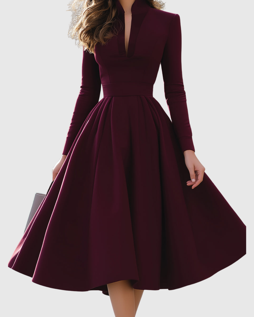 Marlena - Women's V-Neck Pleated Midi Dress
