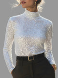 Maryam - Women's Sequined Mock-Neck Long-Sleeve Top
