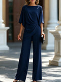 Matilda - Women's Boat Neck Wide Leg Matching Set 1